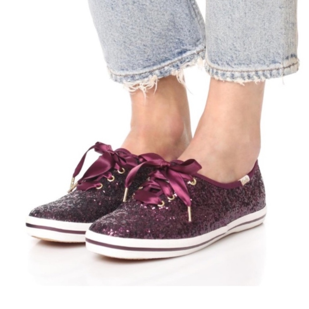 Ked’s X Kate Spade New York Glitter Sparkle Sneakers Size 8.5 Burgundy Purple